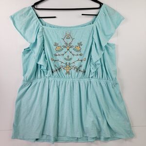 Lane Bryant Blouse Womens 26/28 Peplum Tank Top Square Neck Cotton Blend ruffled